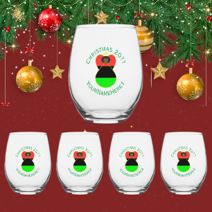 Personalised African Diaspora Angel Christmas Flag Stemless Wine Glass