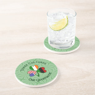 Personalised African Diaspora Ireland USA Shamrock Coaster