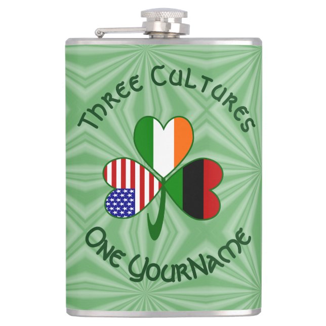 Personalised African Diaspora Shamrock Hip Flask (Front)