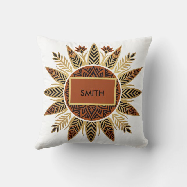 Personalised Afrohemian Sunburst Mandala Pillow (Back)
