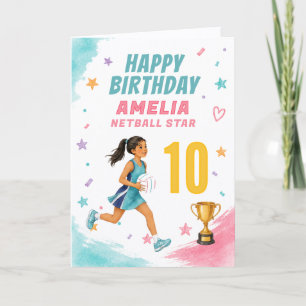 Personalised Age and Name Girls Netball Birthday Card
