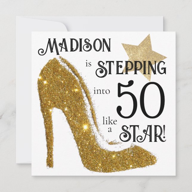Personalised Age Birthday Invitation Gold Glitter (Front)