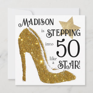 Personalised Age Birthday Invitation Gold Glitter