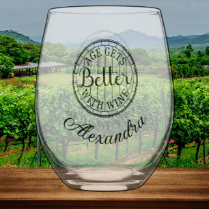 Personalised Age Gets Better With Wine Birthday Stemless Wine Glass