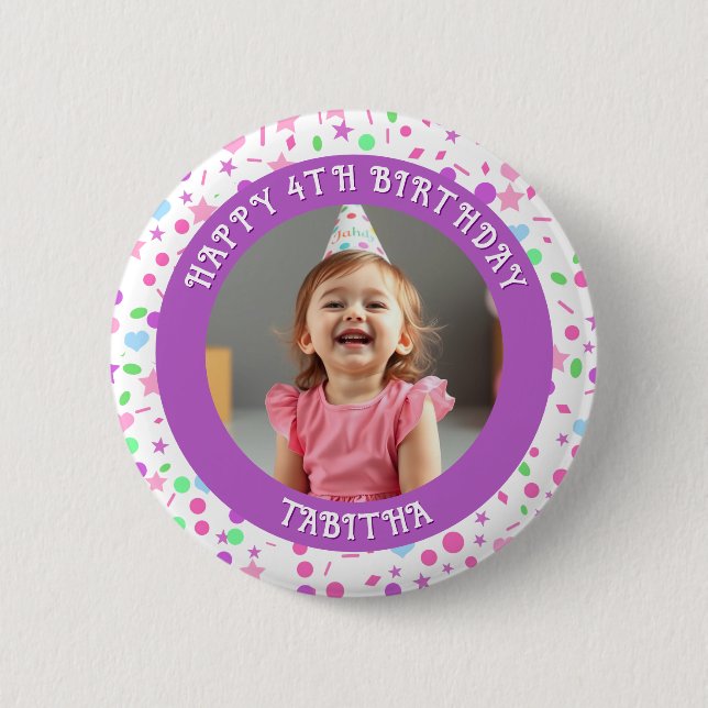 Personalised Age, Name and Photo Birthday  6 Cm Round Badge (Front)