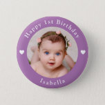 Personalised Age, Name And Photo Birthday Lavender 6 Cm Round Badge<br><div class="desc">Adorable personalised age,  name and photo birthday lavender button.</div>