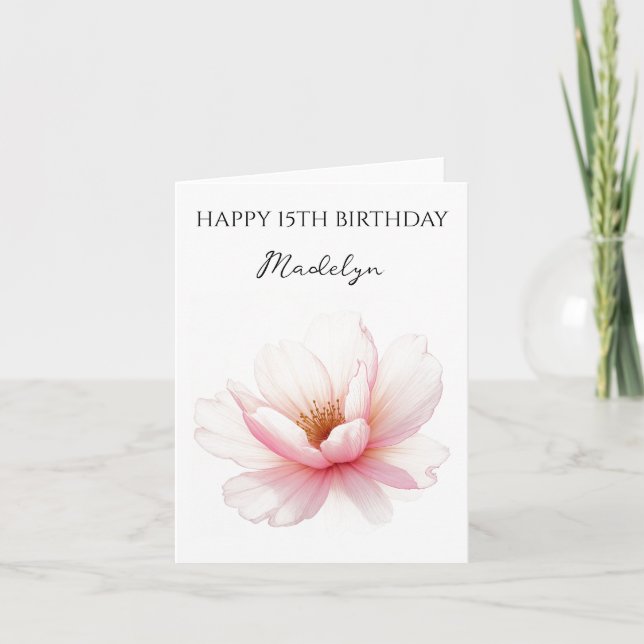 Personalised Age Name Cherry Blossom Birthday Card (Front)