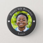 Personalised Age, Photo And Name Birthday Grey 6 Cm Round Badge<br><div class="desc">Adorable personalised age,  photo and name birthday dark grey button.</div>