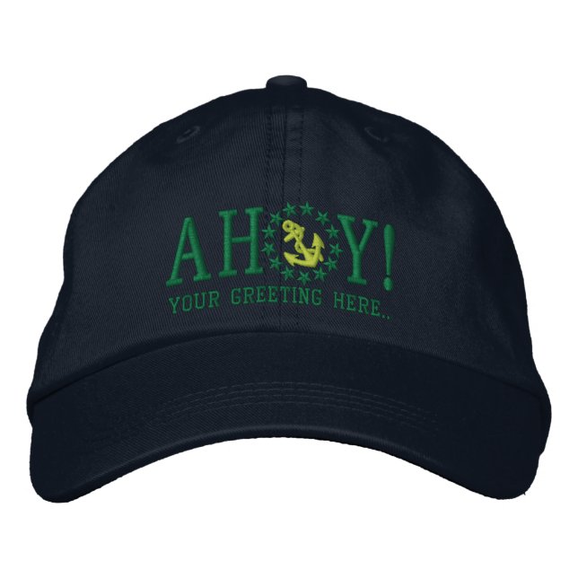 Personalised AHOY! Nautical Greetings Embroidery Embroidered Hat (Front)