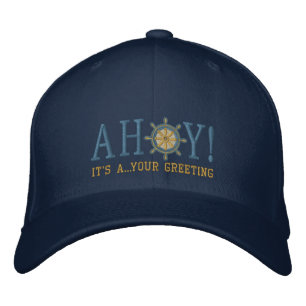 Personalised AHOY! Nautical Greetings Embroidery Embroidered Hat