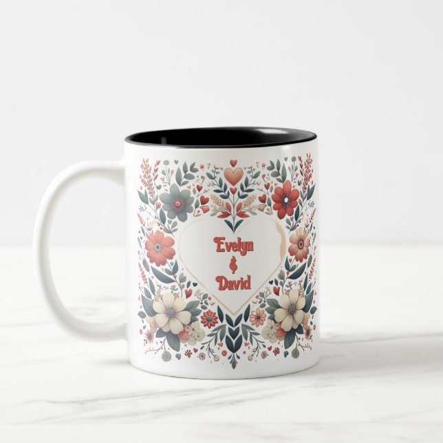 Personalised AI generated Boho Heart Design Two-Tone Coffee Mug (Left)