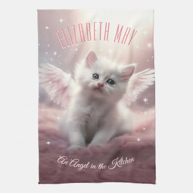 Personalised AI-Generated Kitten Angel Wings Tea Towel (Vertical)