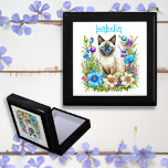 Personalised Ai Watercolor Siamese Cat in Flowers Gift Box<br><div class="desc">Beautiful Siamese cat with blue eyes in a patch of blue and pink flowers ai art in a watercolor style.</div>