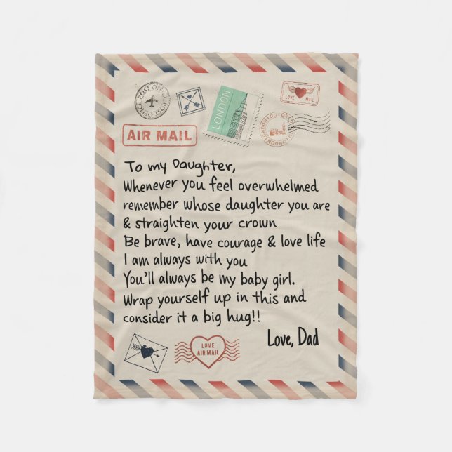 Personalised Air Mail Letter To My Daughter Throw  Fleece Blanket (Front)