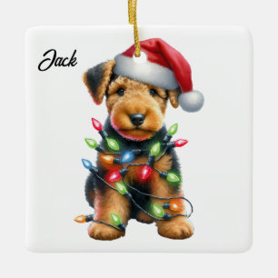 Personalised Airedale Terrier Santa Christmas Ceramic Ornament