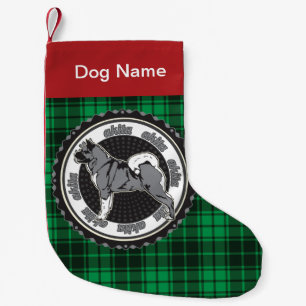 Personalised Akita Dog Breed Holiday Green Plaid Small Christmas Stocking