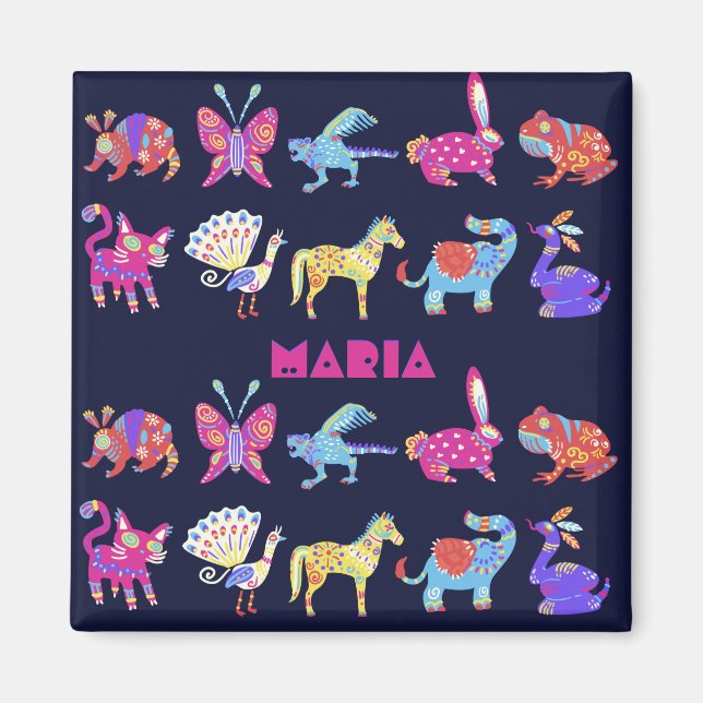 Personalised Alebrije Mexican Animals Folk Art Magnet (Front)