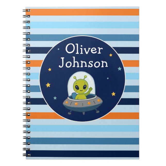 Personalised Alien Space Kids School Notebook (Front)