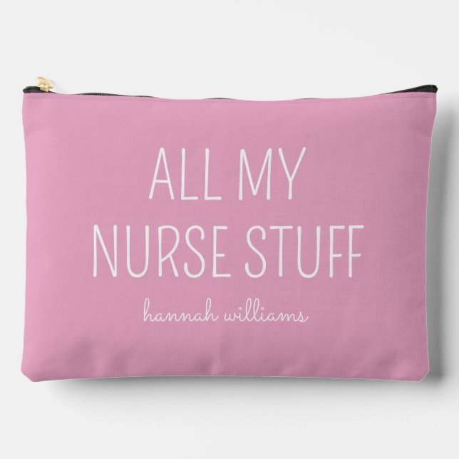 Personalised All My Nurse Stuff Cute Pink Accessory Pouch (Front)