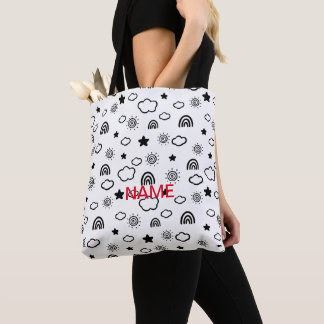 PERSONALISED ALL OVER BLACK RAINBOW Tote