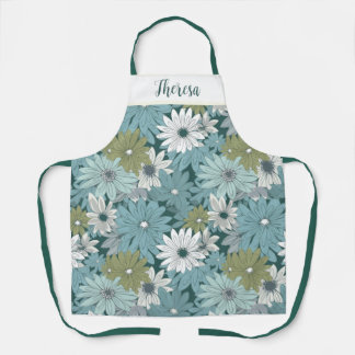 Personalised All-Over Print Blue Daisy Apron, Apron