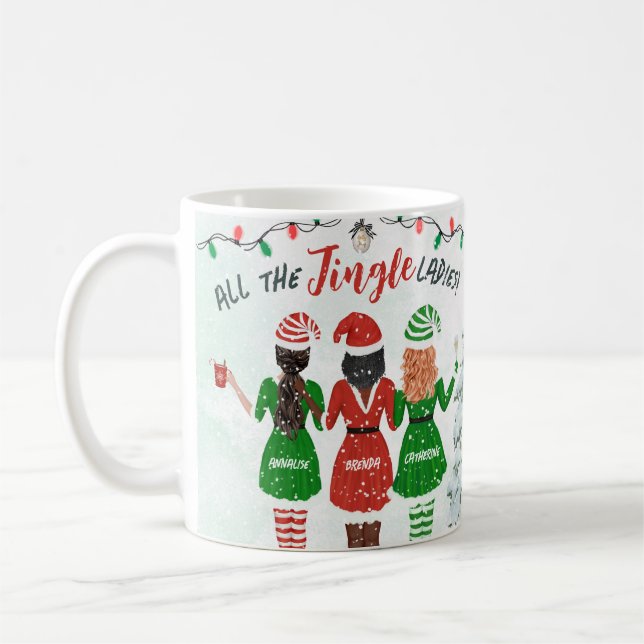 Personalised All the Jingle Ladies Bestie Holiday Coffee Mug (Left)