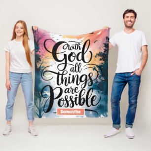 Personalised All Things Are Possible Christian Fleece Blanket