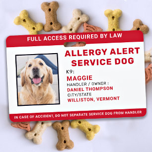 Personalised Allergy Alert Service Dog Photo ID Badge