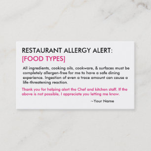 Personalised Allergy Restaurant & ICE Card