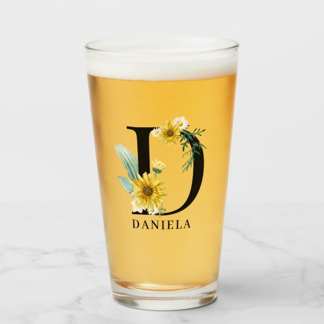 Personalised Alphabet D Floral Monogram  Glass (Front Filled)