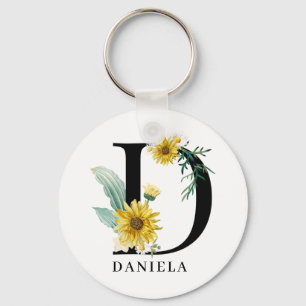 Personalised Alphabet D Floral Monogram  Key Ring