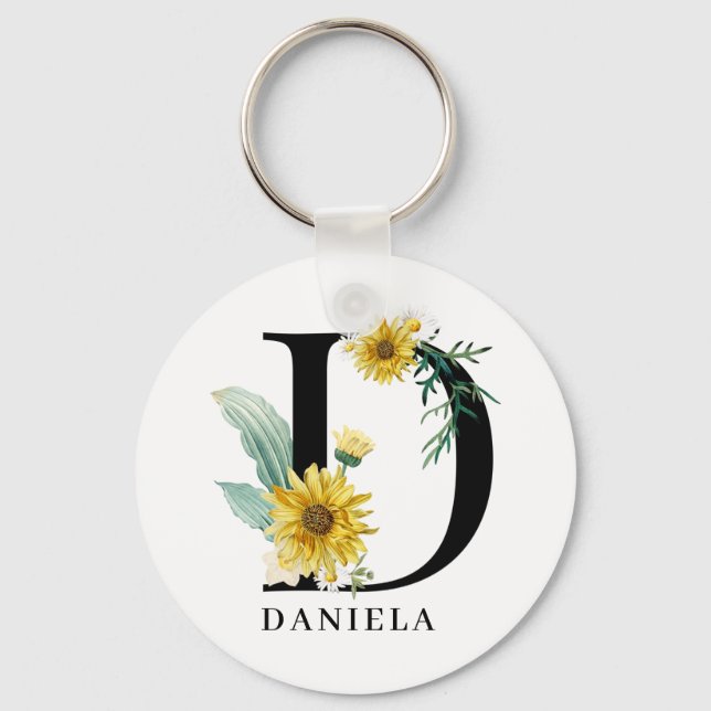 Personalised Alphabet D Floral Monogram  Key Ring (Front)