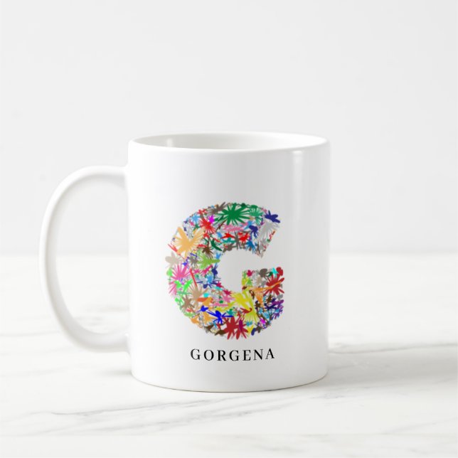 Personalised Alphabet G Flower Monogram Coffee Mug (Left)