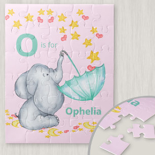 Personalised Alphabet Name Cute Elephant Girls Jigsaw Puzzle
