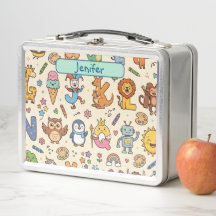 Personalised Alphaland Kids Lunch Box Beigh steel
