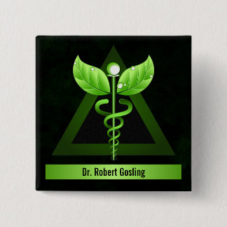 Personalised Alternative Medicine Green Caduceus 15 Cm Square Badge