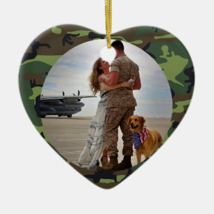 Personalised Always My Hero Army Camouflage Photo Ceramic Tree Decoration