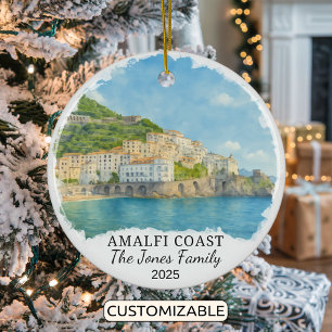 Personalised Amalfi Coast Ornament, Italy Ceramic Tree Decoration