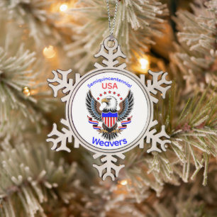 Personalised American 250th Birthday Snowflake Pewter Christmas Ornament