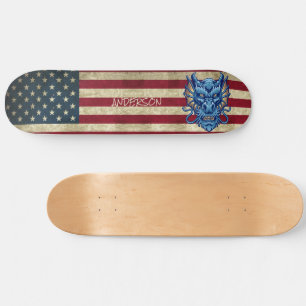 Personalised American Blue Asian Dragon Skateboard