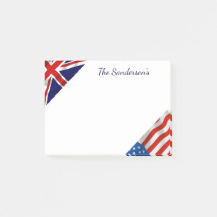 Personalised American British Flags Patriotic Post-it Notes