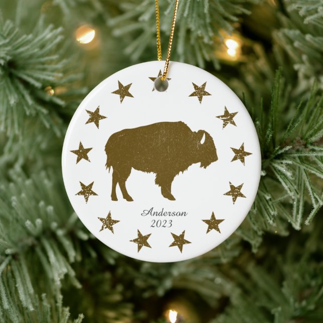 Personalised American Buffalo Western Christmas Ceramic Tree Decoration (Tree)