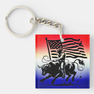 Personalised American Bull Rider Rodeo Key Ring