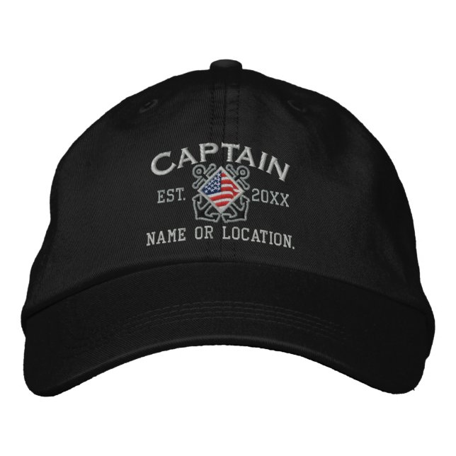 Personalised American Captain Nautical Embroidery Embroidered Hat (Front)