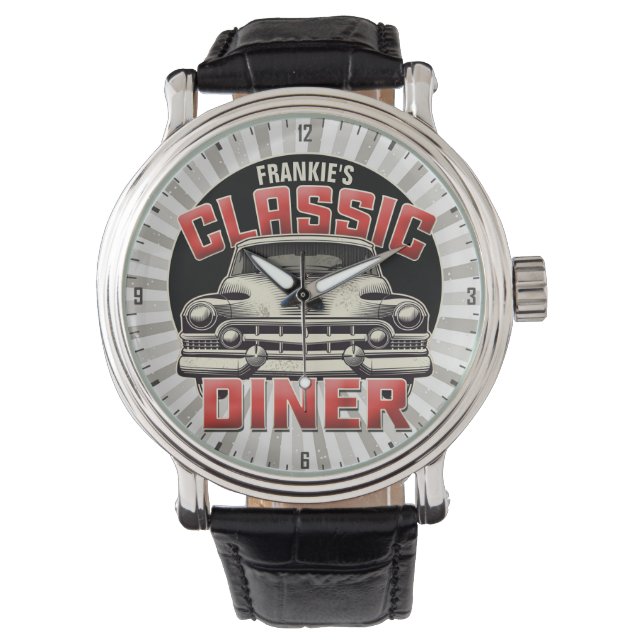 Personalised American Classic Car Retro Diner Cafe Watch (Front)