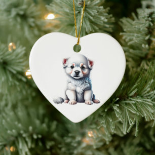Personalised American Eskimo Dog Puppy Ceramic Tree Decoration