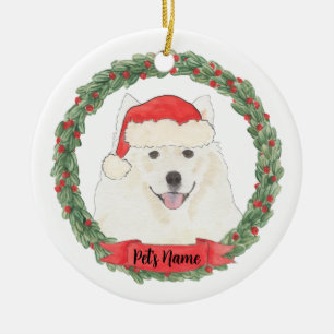 Personalised American Eskimo Dog Samoyed Christmas Ceramic Tree Decoration