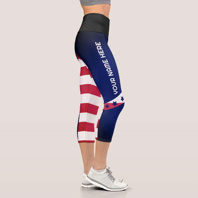 Personalised American Flag 4 Th Of July Capri Leggings (Right)