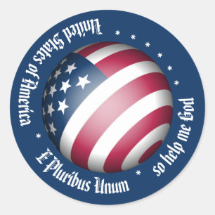 Personalised American Flag Globe and USA Motto Classic Round Sticker
