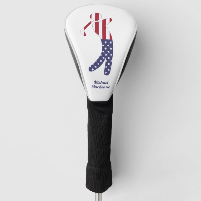 Personalised American Flag Golfer Silhouette Golf Head Cover (Front)